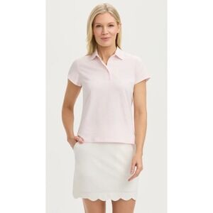 RENWICK Women's Short Sleeve Cotton Polo in Petal White Pima Cotton Size L
